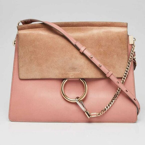 Chloe Pink/Brown Leather and Suede Faye Medium Shoulder Bag - Picture 1 of 10